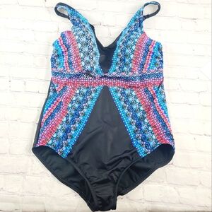 Embrace Your Curves by Miracle Brands One Piece Swimsuit 2X Black Geometric